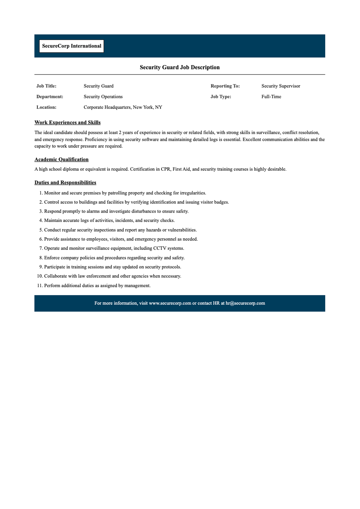 Security Guard Job Description Document for ABCD Company Limited with Duties Responsibilities and_variant_2